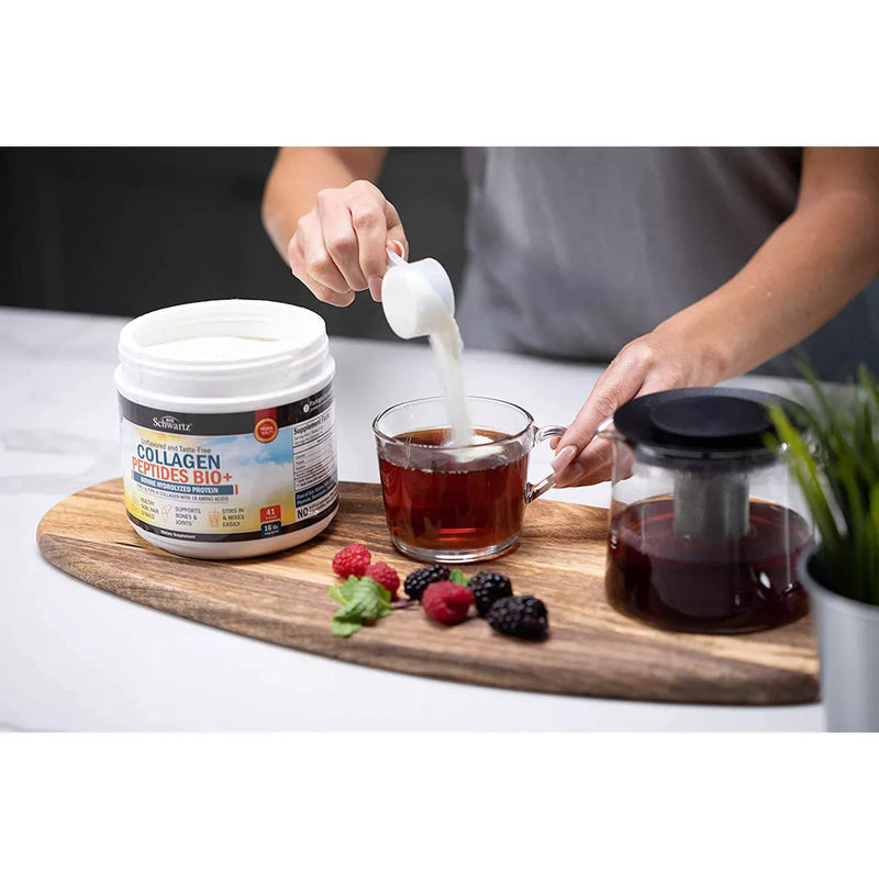 Collagen Peptides Bio+ Powder, Grass Fed Bovine Collagen Supplement, Hydrolyzed Protein Peptides, Unflavored, Bioschwartz, 16Oz