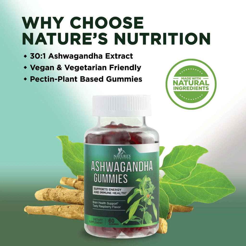 Ashwagandha Gummies 30:1 Extract from 3000Mg - Vegan, Plant Based, Non-Gmo, Gluten-Free & Gelatin Free, Ashwagandha Supplement for Women & Men, Natural Calm, Relaxation, & Immune Support, 60 Gummies