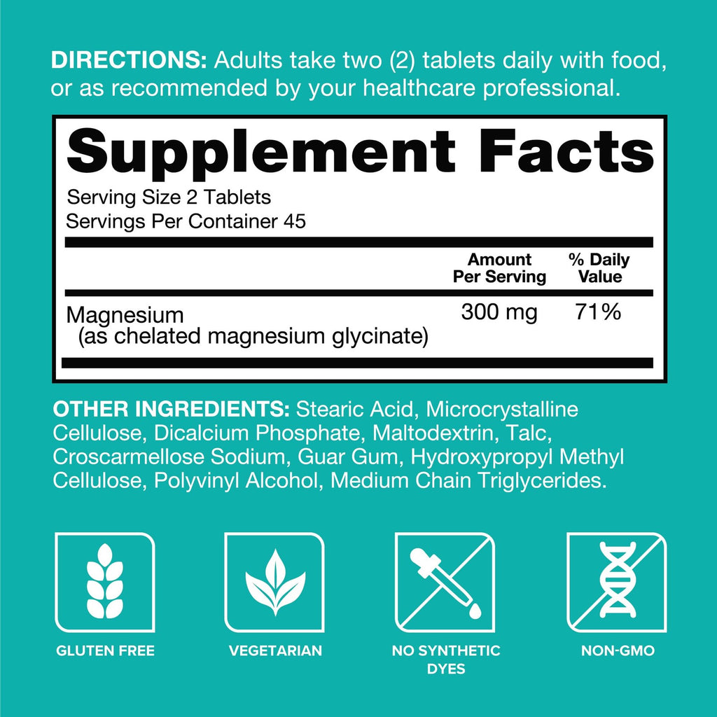 Magnesium Glycinate 300Mg, 100% Glycinate Chelated Magnesium Supplement, 90Ct...